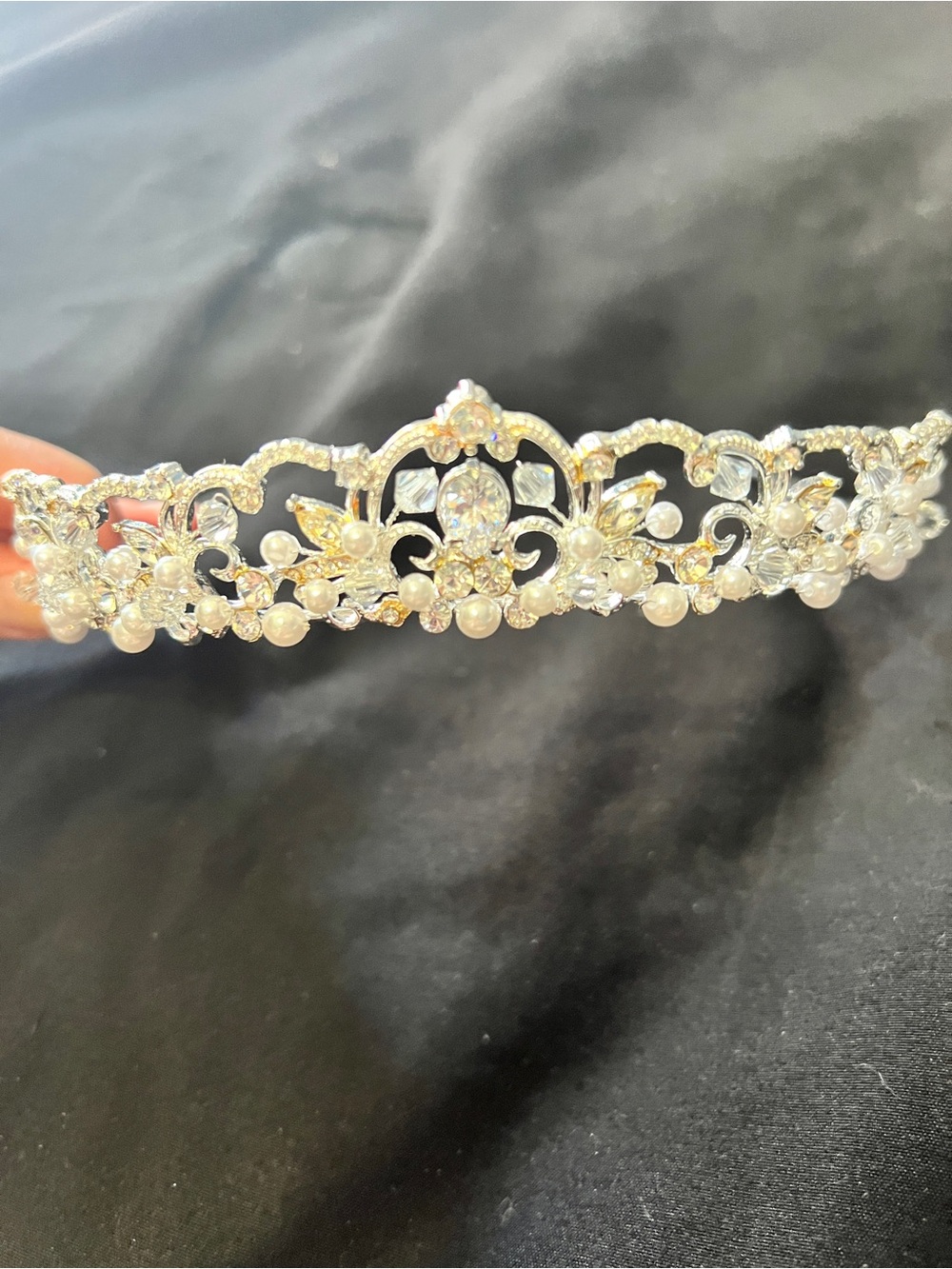 Crystal and Pearl Silver Tiara Headband - Elegant Bridal Accessory David’Bridal